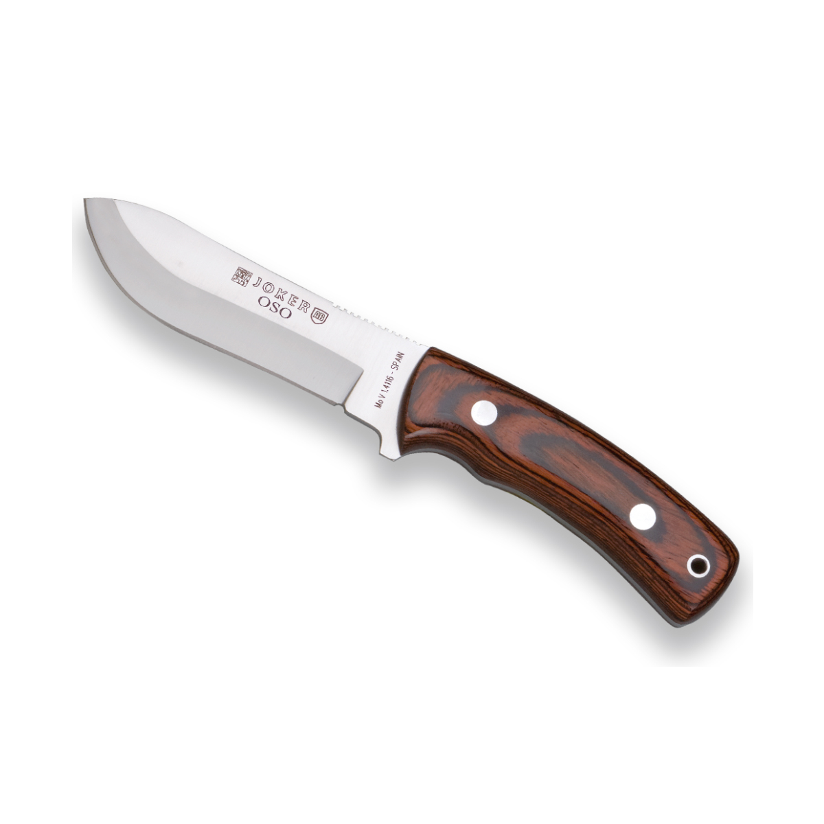 Montar a faca Joker com as bochechas do vermelho madeira e folha MOVA 12 cm, Joker urso, 245 gr, couro, CR54 + cartão presente de múltiplos propósitos