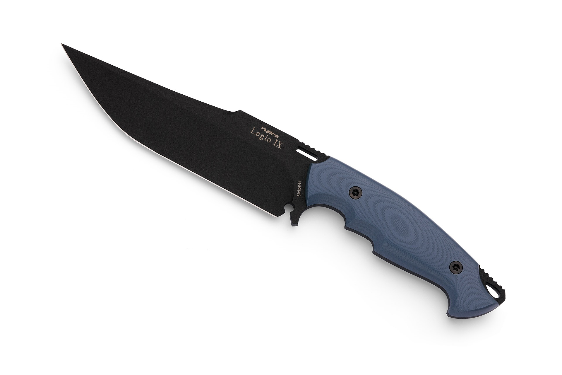 Faca LEGIO IX. Cor Azul (Blue). Inspirada na lendária Nona Legião Romana, uma peça histórica com um legado de bravura e conquista. Brand Hydra Knives Fabricado em Albacete (Espanha).