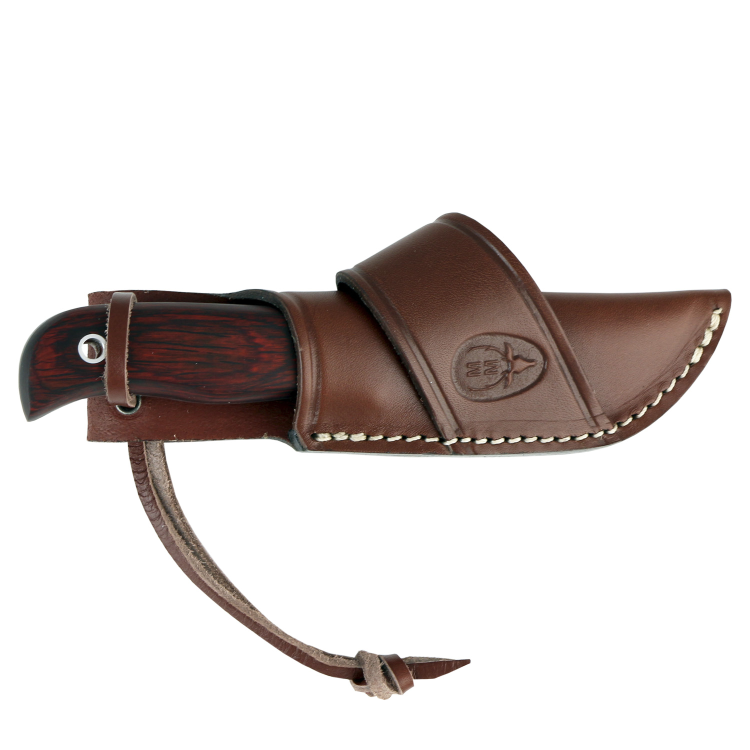 Faca esportiva de Muela MUSTANG-8R, Faca Inteira, Cachas Prensadas Coral, Mala Multiuso + Cartão Presente Multiuso.