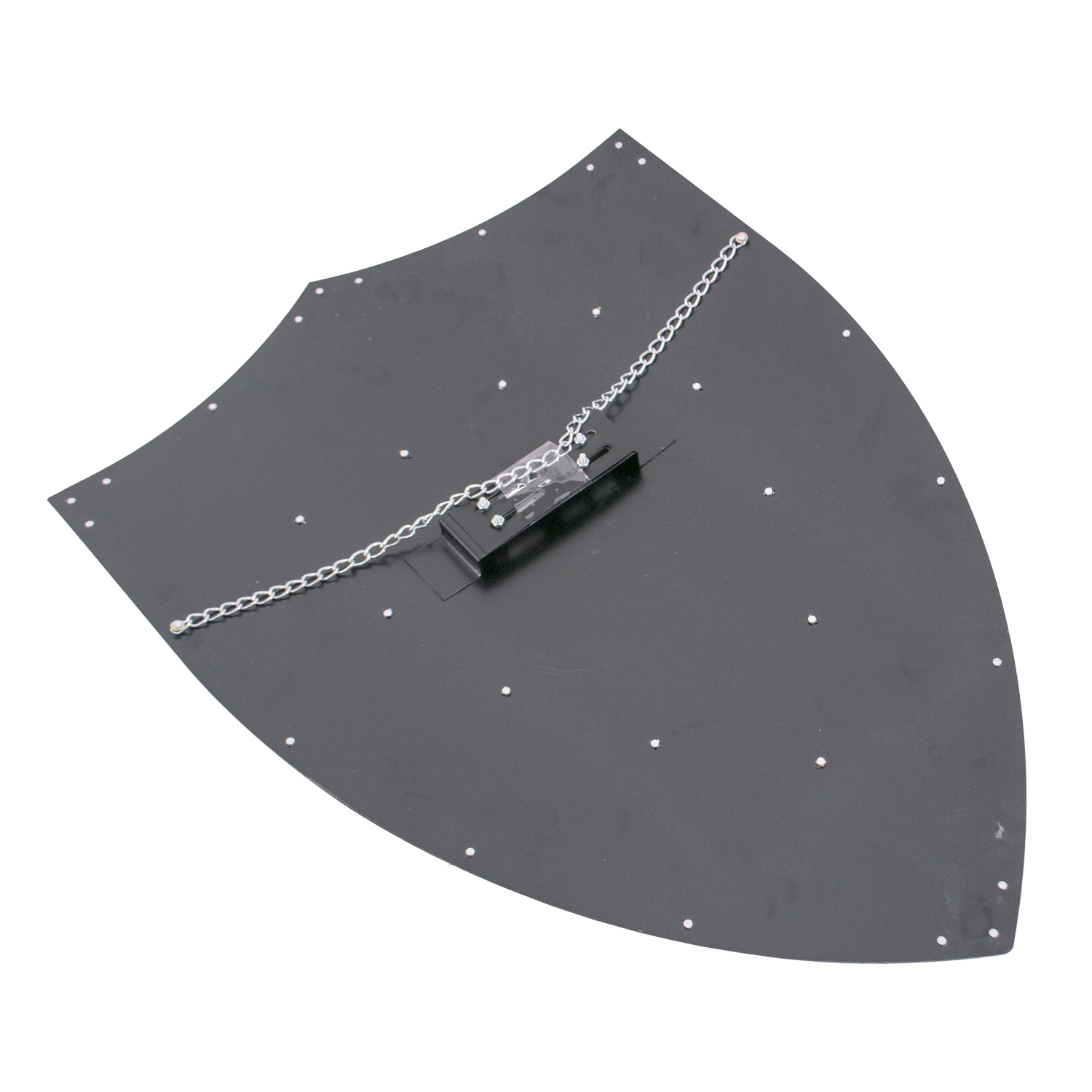 Escudo metálico S4004 com fundo lacado a preto, bordas em ouro brilhante e escudo Castilla y León no centro. Feita de metal com molas traseiras, tamanho 64 cm x 46 cm